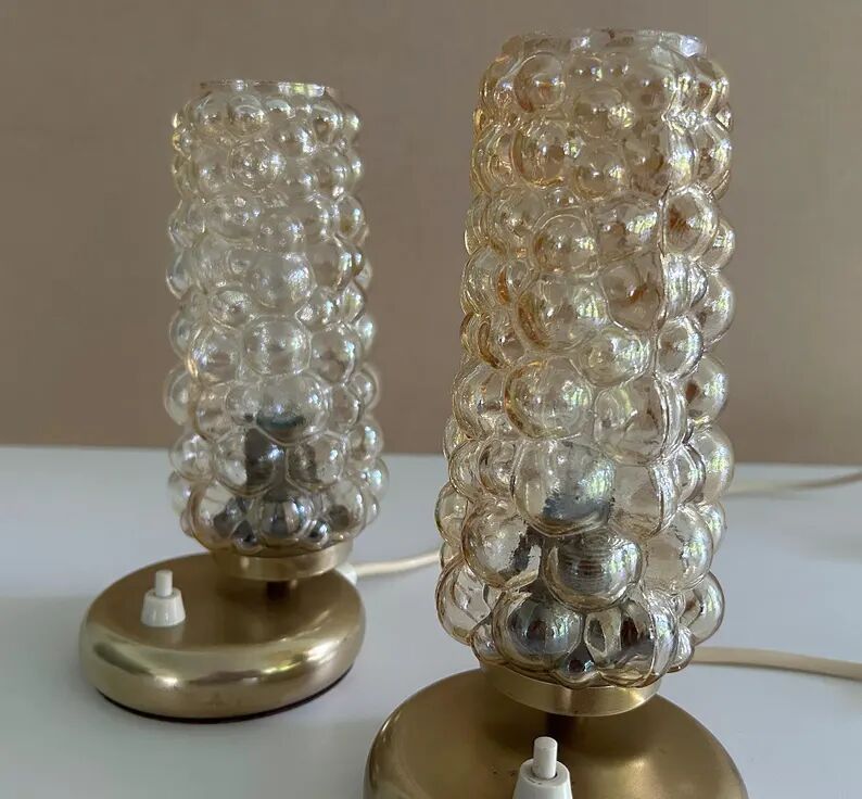 Pair Vintage  Lamps, Bedside, Bubble Glass