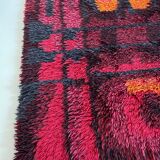 Original Abstract Scandinavian High Pile Abstract Rya Rug Carpet, Sweden, 1960s