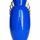 Belgian Art Deco blue vase with metallic lustre, stepped handles, 1930s