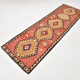 Red & Beige Oriental Vintage Kilim Runner Rug, 81x261Cm