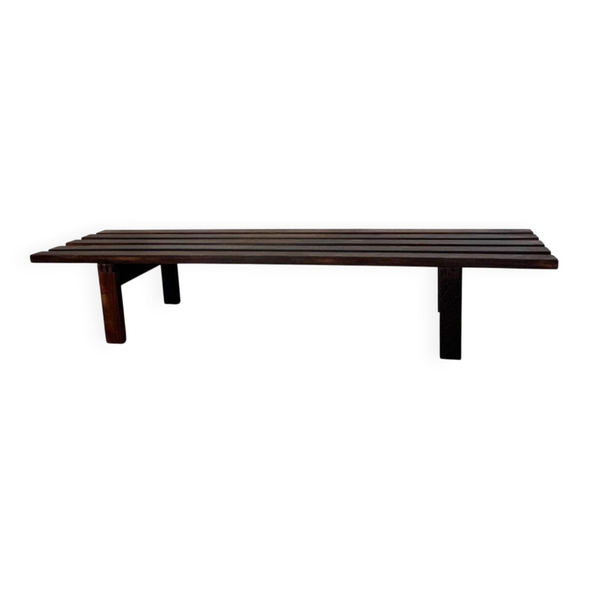 Mid-Century Modern Brown wood Slatted coffee table bench, 1970s