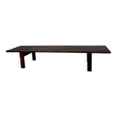 Banc-table basse à lattes en bois brun, style moderne du milieu du siècle, années 1970