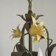 French Vintage 3 Light Cage Chandelier Hand Painted Floral Design