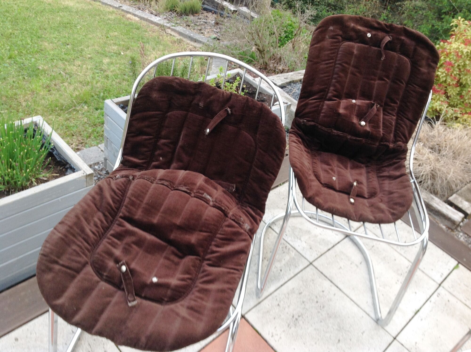 Set of four chrome metal wired chairs by Gastone Rinaldi / vintage 70s