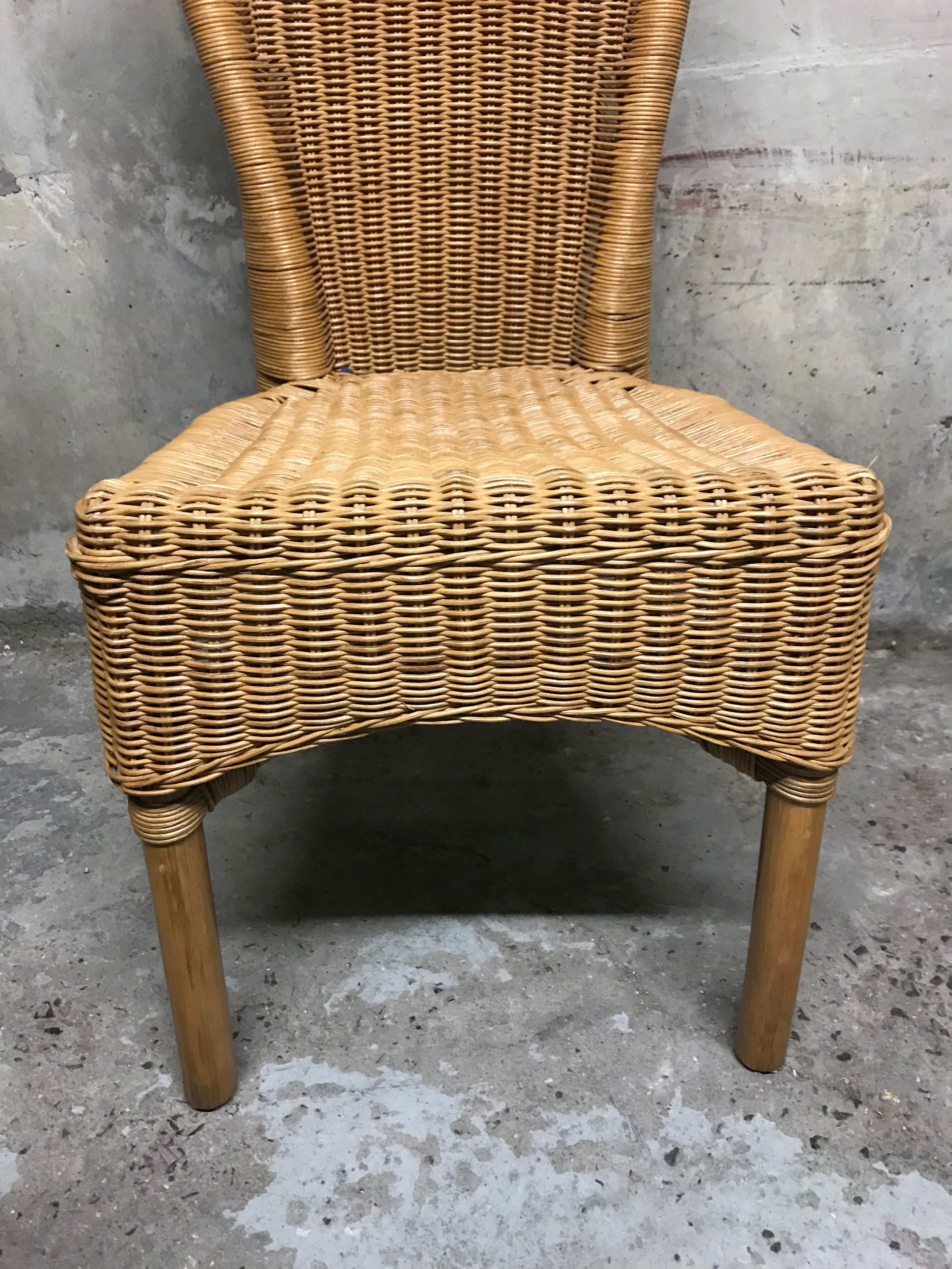 Set of 4 chairs rattan and wicker signed HH