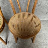 Set of 4 vintage bistro chairs in curved wood and cane seats 1950 1960