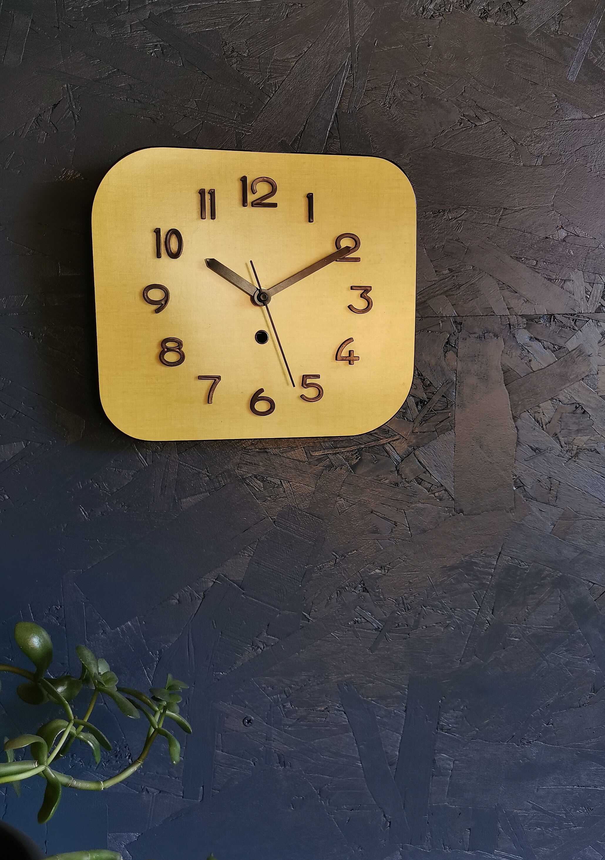 Vintage clock formica rectangular silent wall clock "Sun yellow"