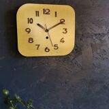 Vintage clock formica rectangular silent wall clock "Sun yellow"