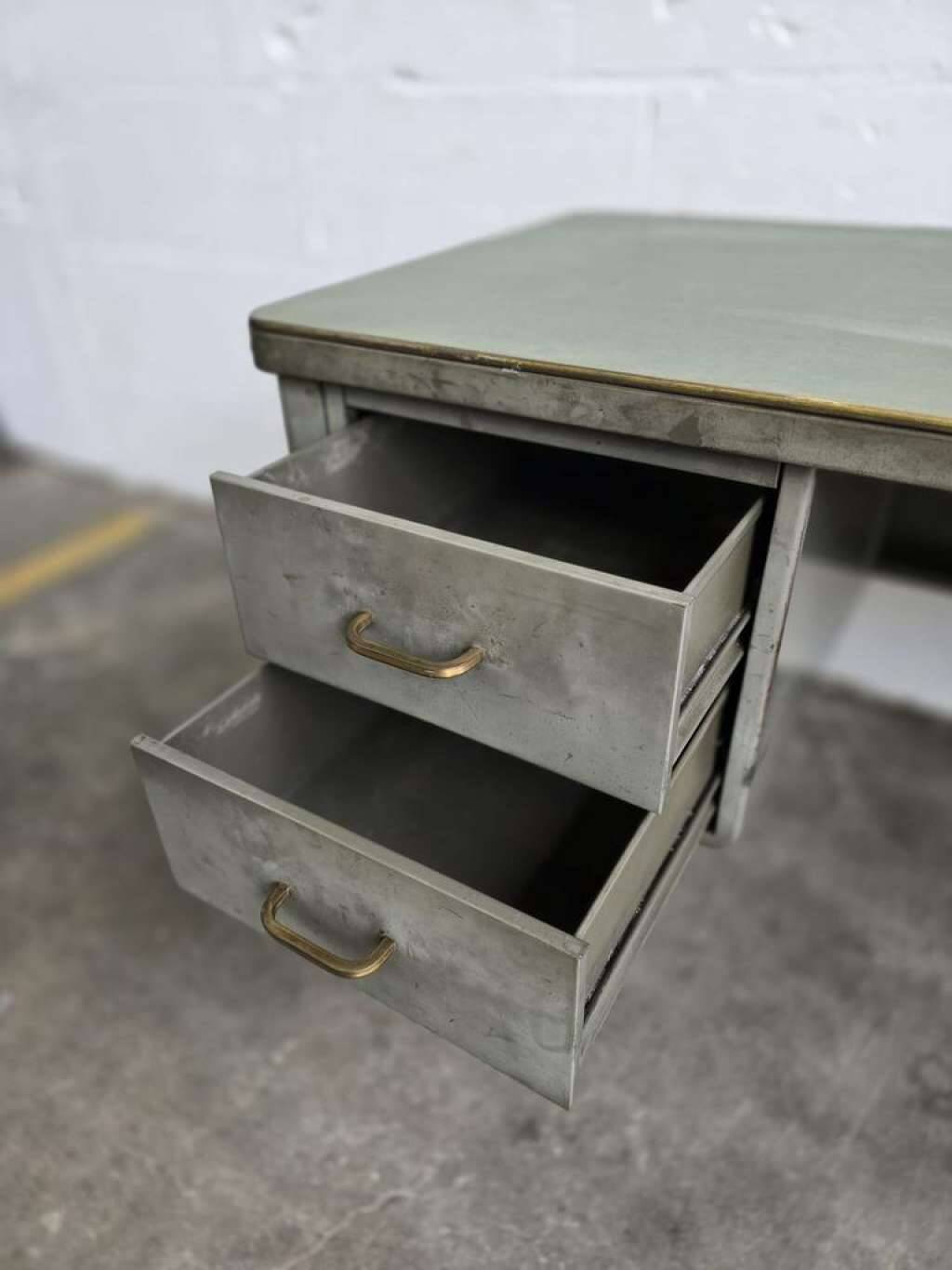 Vintage industrial steel desk/office with mint green top
