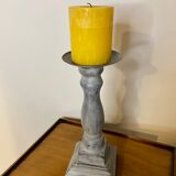 Gray patinated wooden candle holder