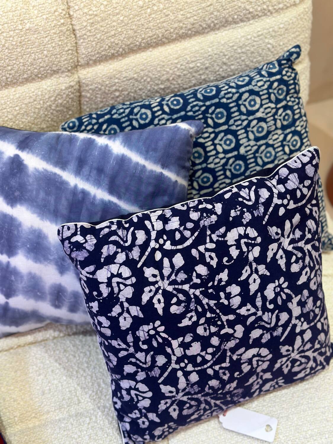 Indian blockprint flower pattern cushion cover colorful cotton royal blue indigo washed