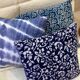 Indian blockprint flower pattern cushion cover colorful cotton royal blue indigo washed