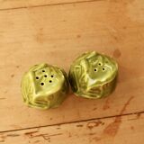 Vintage salt and pepper shaker set with cabbage barbotine