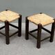 Pair of vintage straw-seat stools