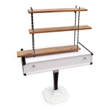 Vintage asymmetrical wall shelf in solid oak and metal from the 60s