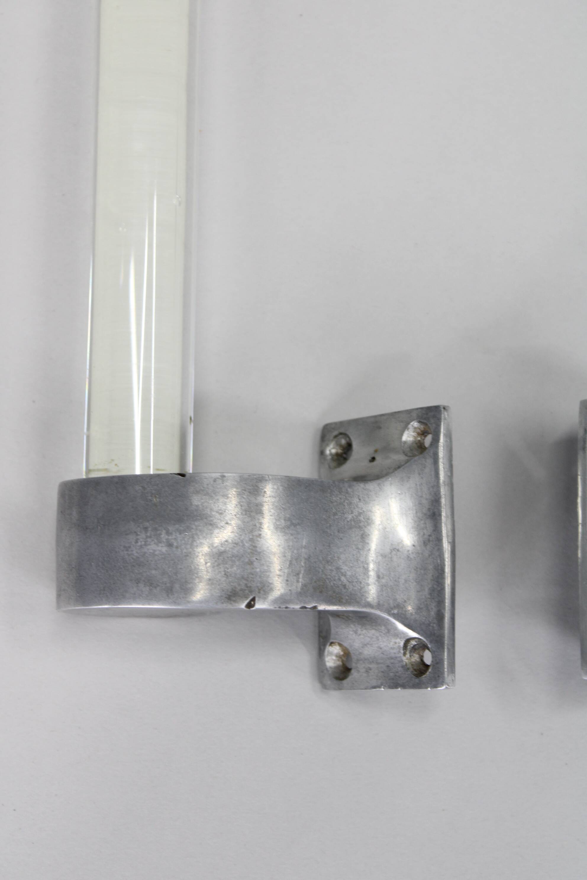 Pair of 1930s Czechoslovak Art Deco clear glass handles with metal mounts