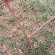Mid century distressed painted iron garden table and 2 chairs, 1960s