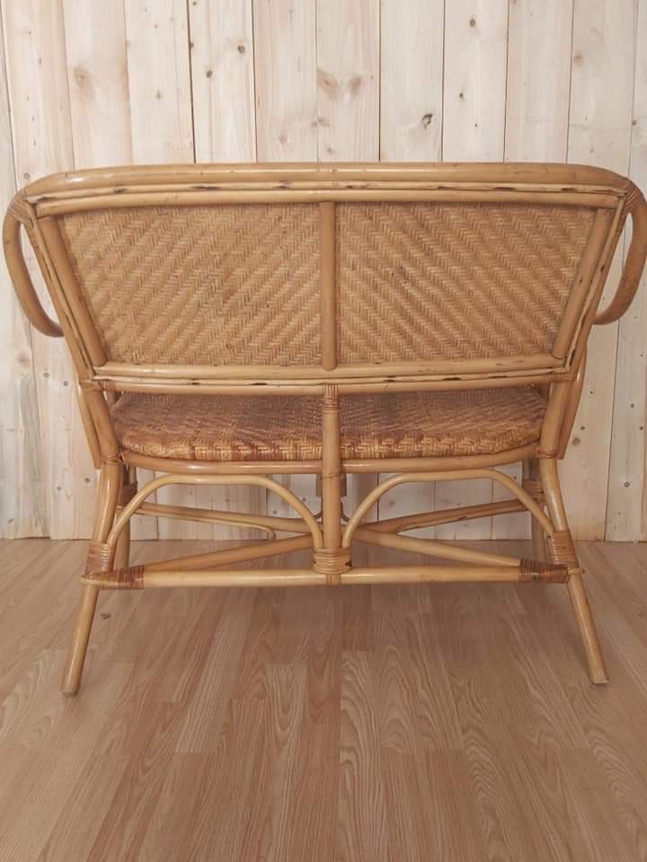 Rattan lounge set and vintage sofa