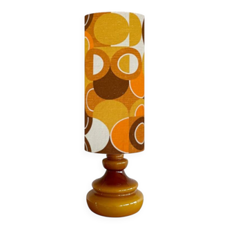 Lampe opaline marron Manège H88 D28 - tissu vintage 1970