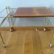 Vinyl hi-fi console with wheels in gold metal and wood