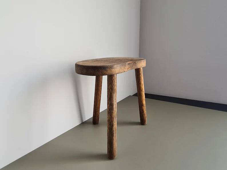 Vintage French Wooden Tripod Stool