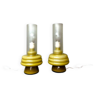 Olive green opaline glass table lamps