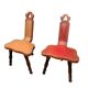 Pair of vintage French three-legged chairs with Breton style backrest, wooden seat 1960s