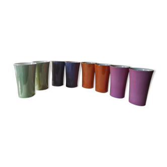 8 coloured cups in earthenware