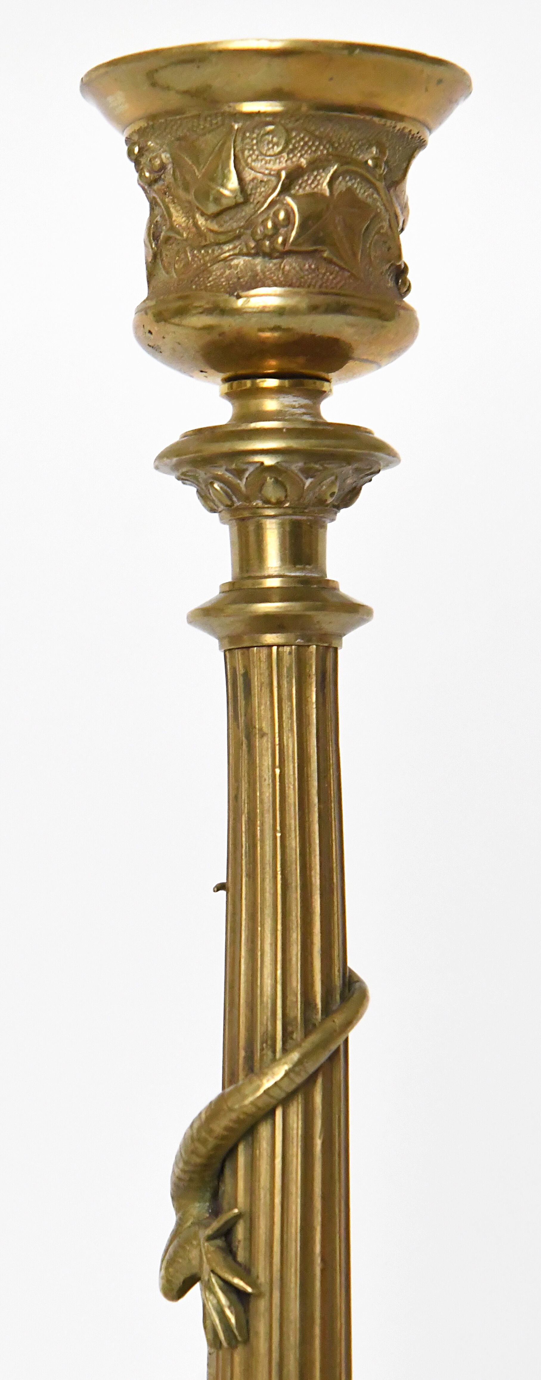 Pair of gilded bronze candlesticks decorated with lizards