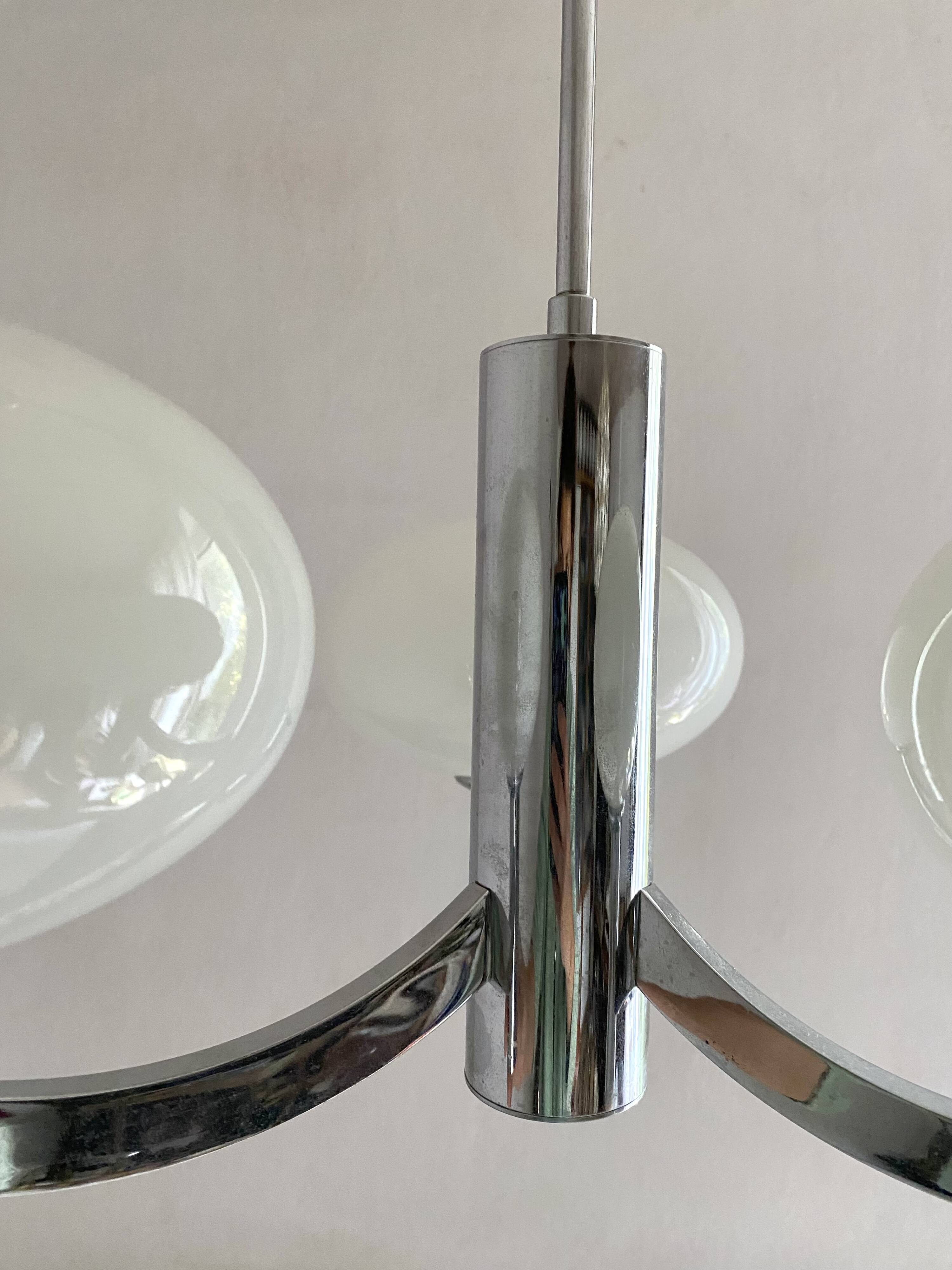 Space age glass and chrome chandelier, Italian design 1970