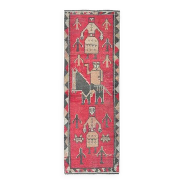 Tapis de couloir turc vintage en laine et coton rose noué à la main
