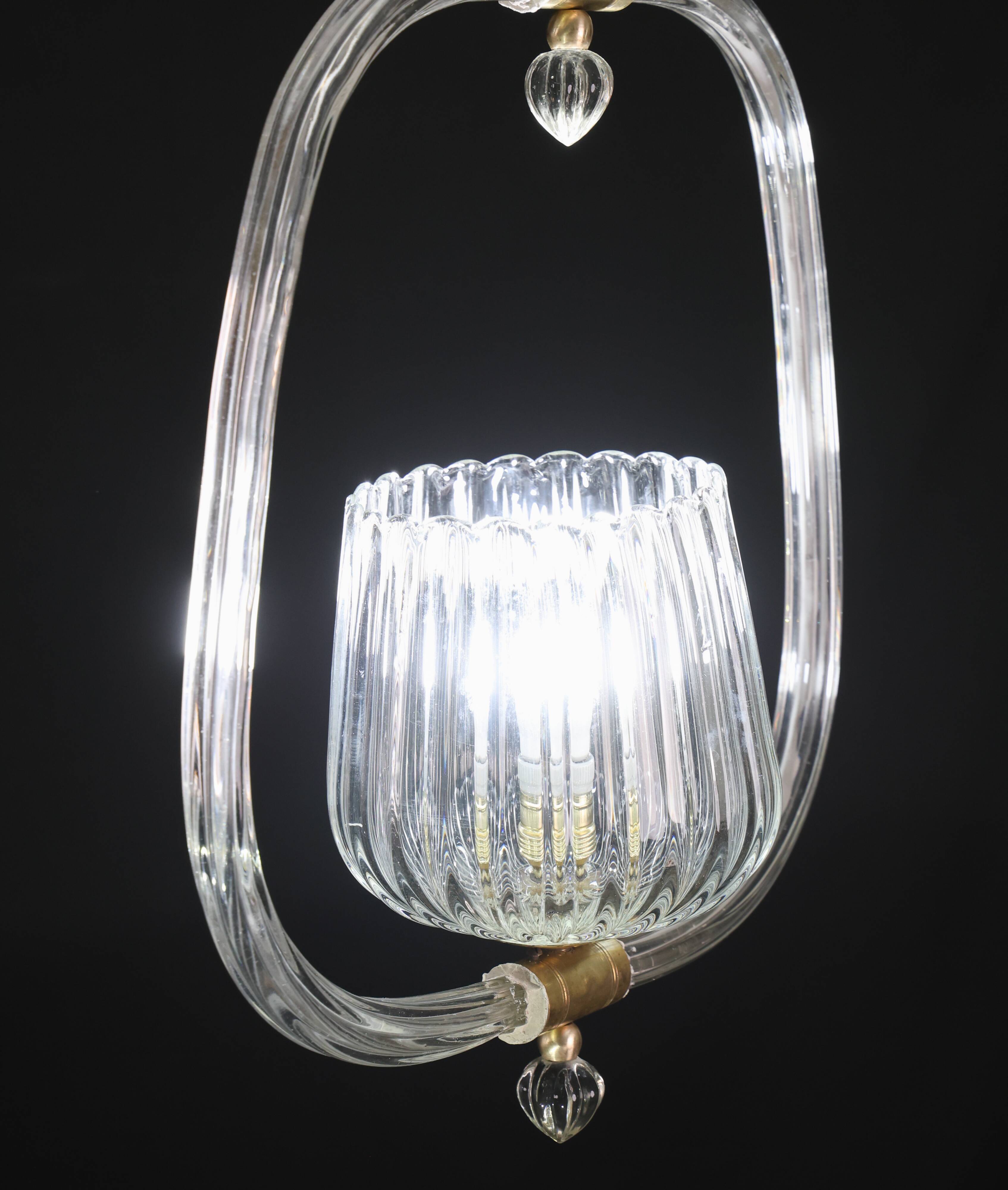 Charming Murano Glass Art Deco Pendant Chandelier by Ercole Barovier, 1940s