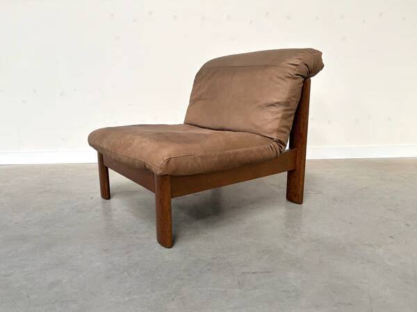 Ensemble de salon / fauteuil / canapé en cuir et chêne Rolf Benz, années 1970