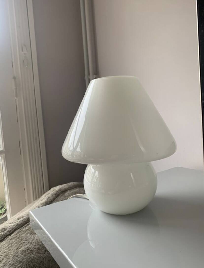 Vintage mushroom lamp vetri murano 1970 in white glass