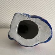 Large Vintage Chinese Blue and Pink Floral Ceramic Cat