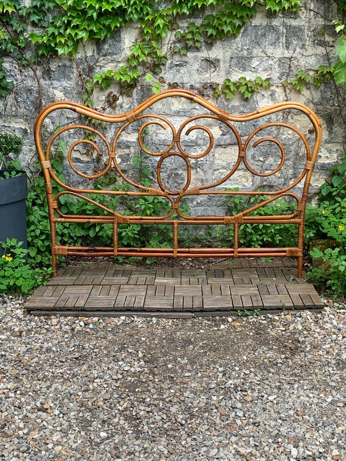 Bamboo and rattan headboard 160cm vintage 1960