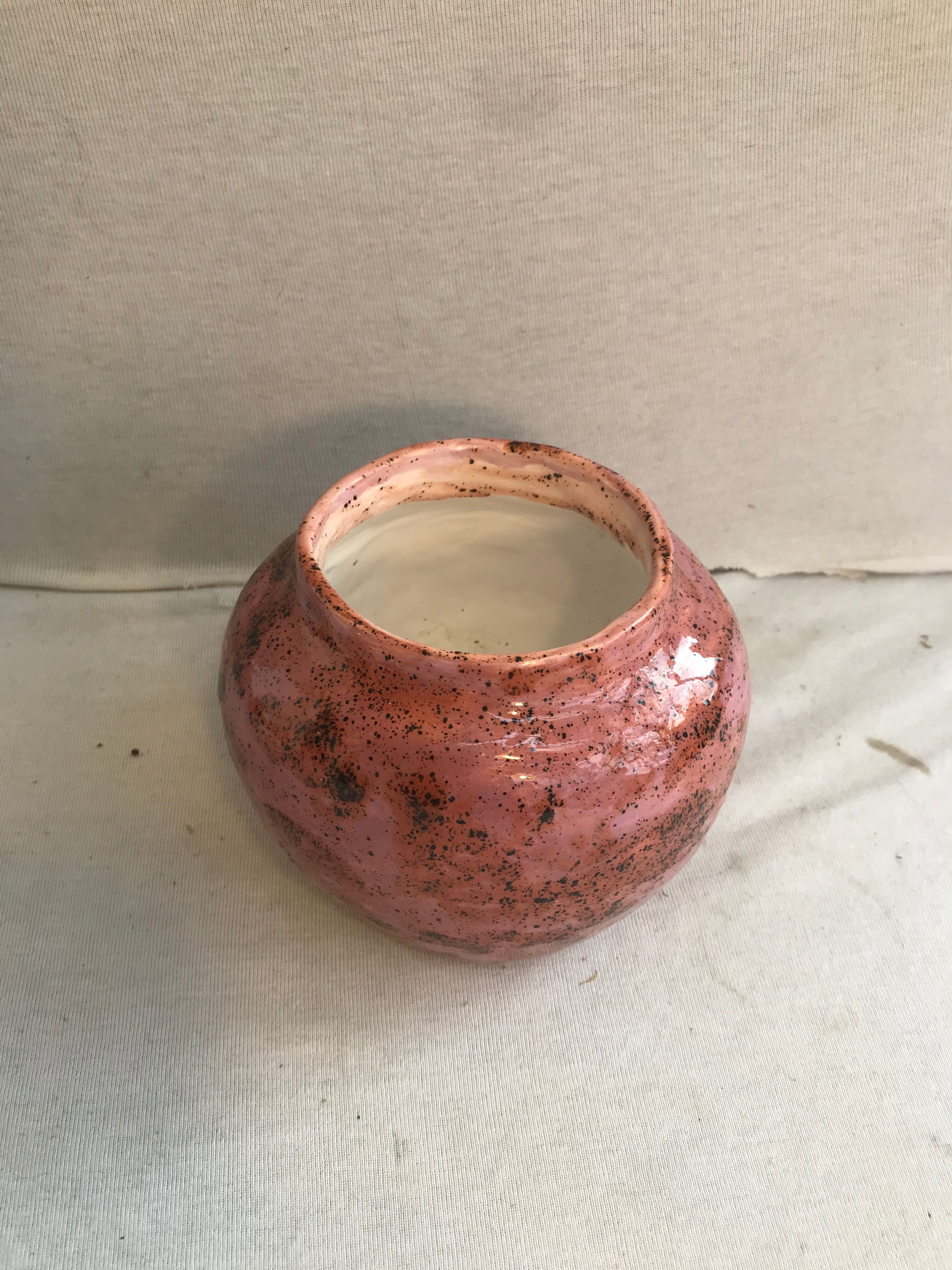 Old ceramic ball vase enamelled rose points vintage black points