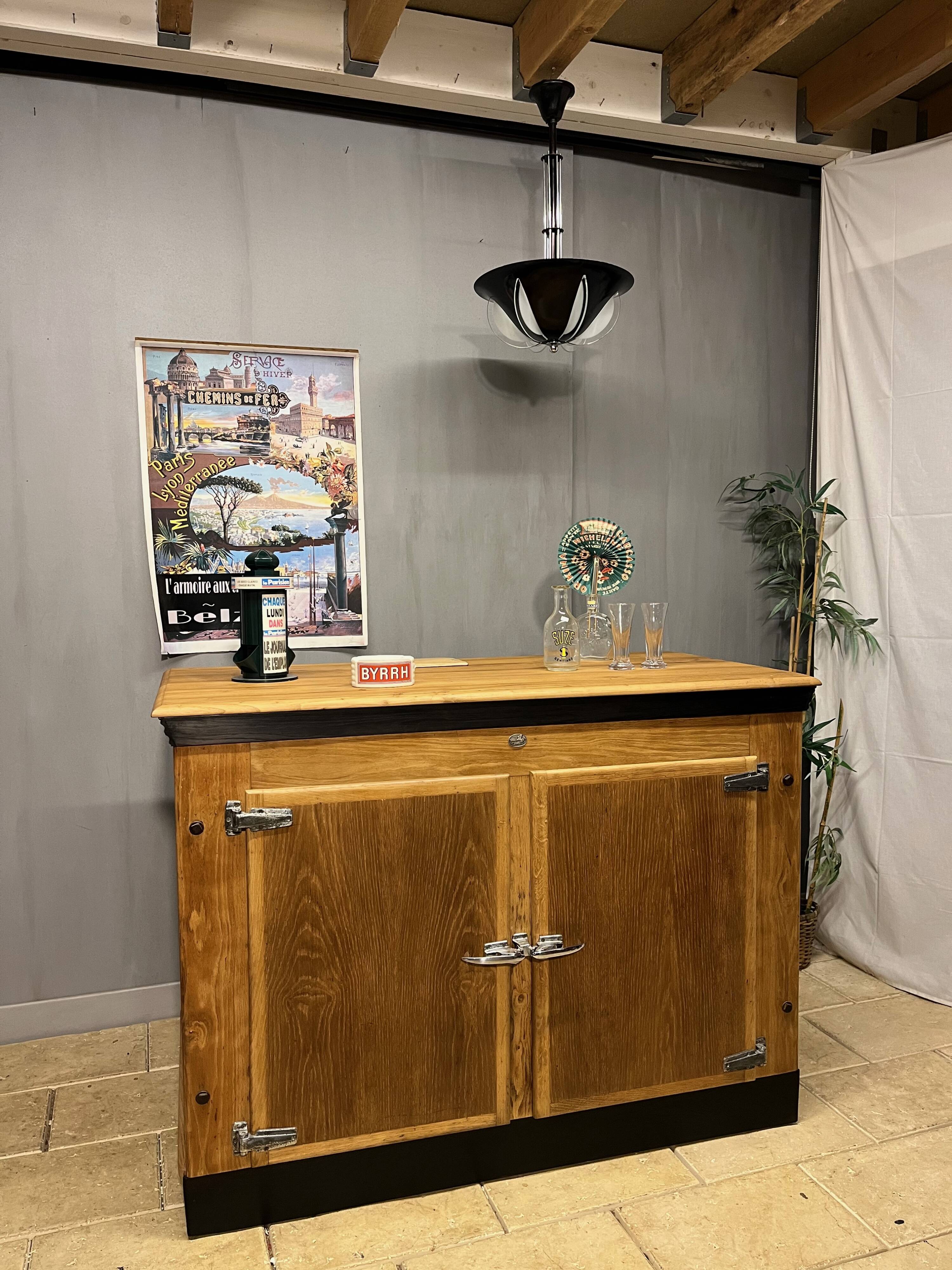 Bar à vin glacière chêne meuble métier comptoir bistrot