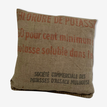 Coussin en toile de jute Potasse d'Alsace 37x 37 cm