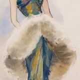 Fashion sketches: Woman in evening dress - Early 20th century Charcoal & Watercolor