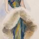 Esquisses de mode : Femme en robe de soirée - Début XXème Fusain & Aquarelle