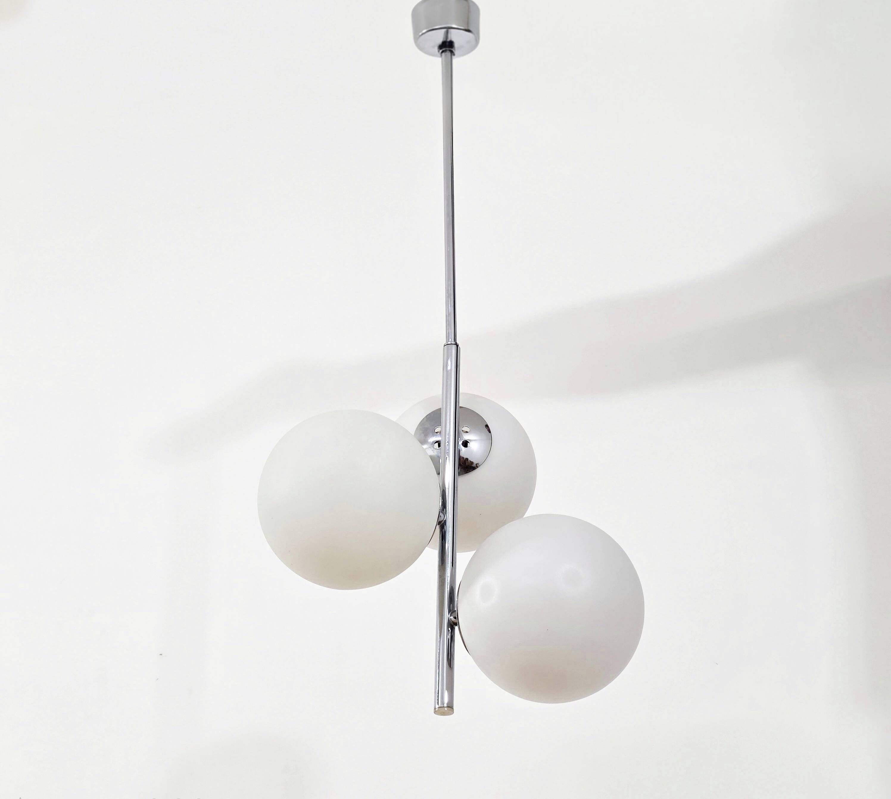 Chrome vintage chandelier with globes – 1970s modernist design