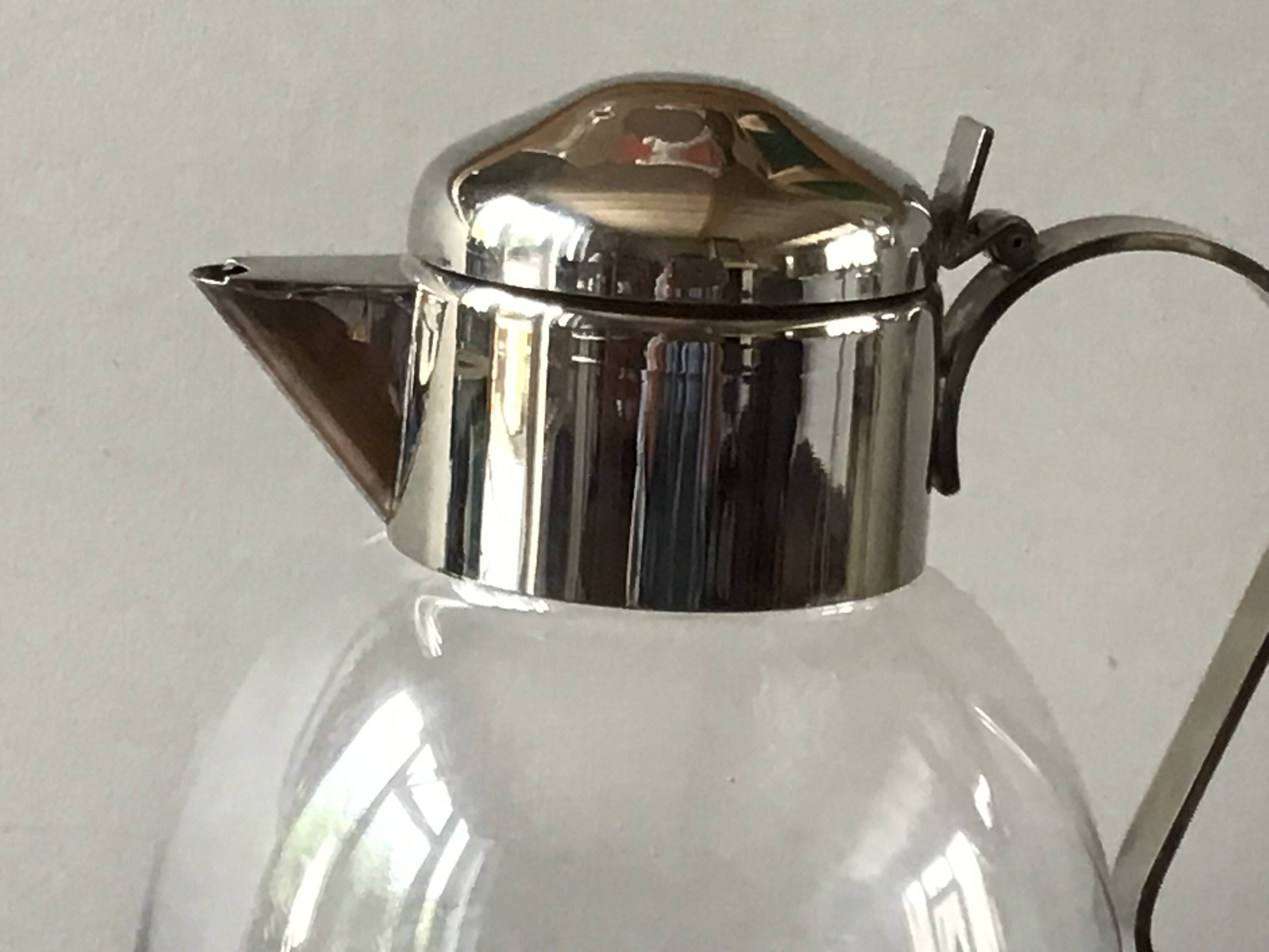 Art Deco carafe in silver metal and blown glass