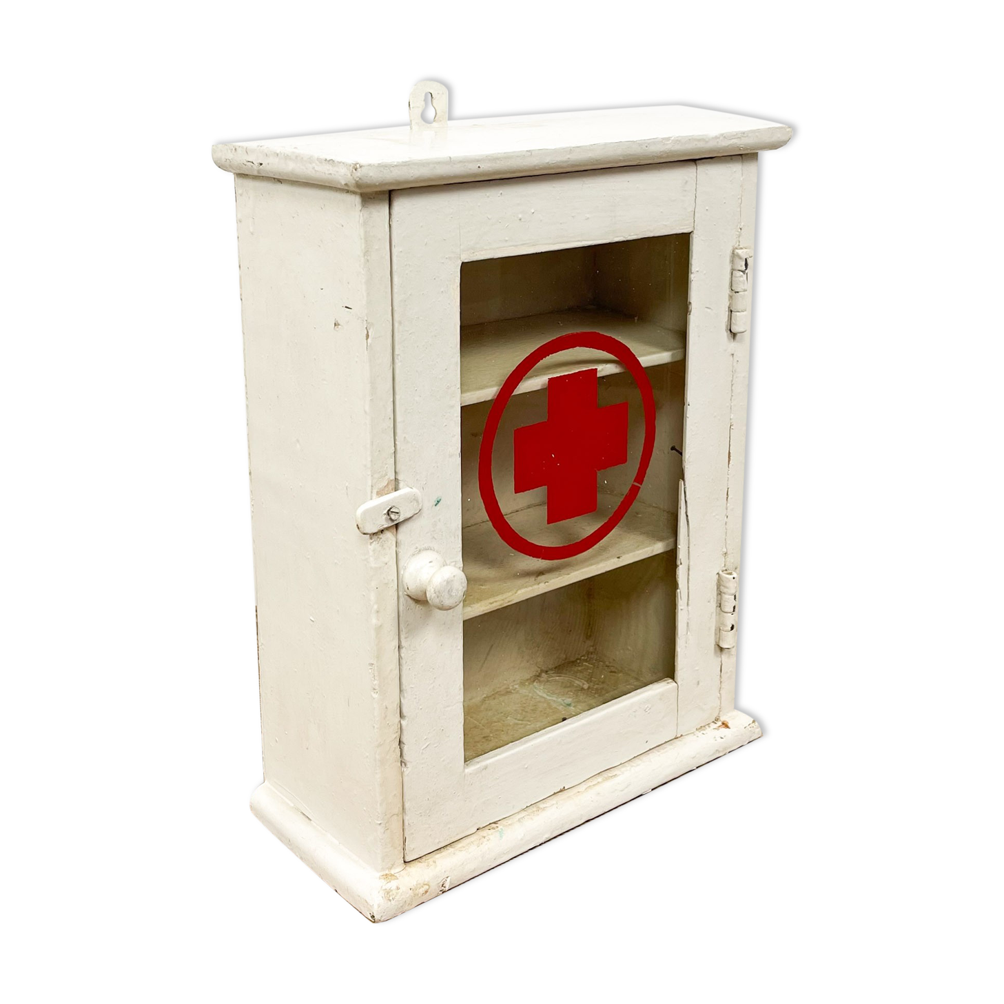 Vintage medicine cabinet red cross glass door
