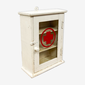 Vintage medicine cabinet red cross glass door