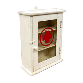 Vintage medicine cabinet red cross glass door