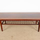 Rosewood and metal tube coffee table, two levels, Denmark 1960.