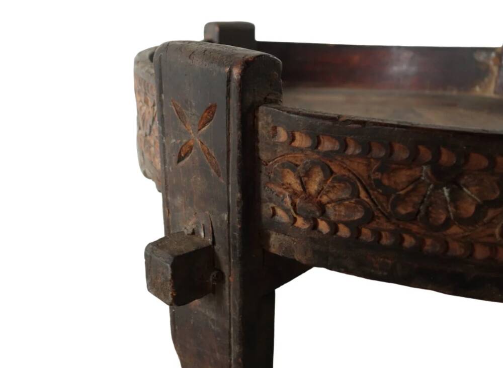 Large Antique Indonesian / Indian Carved Round Chakki Table