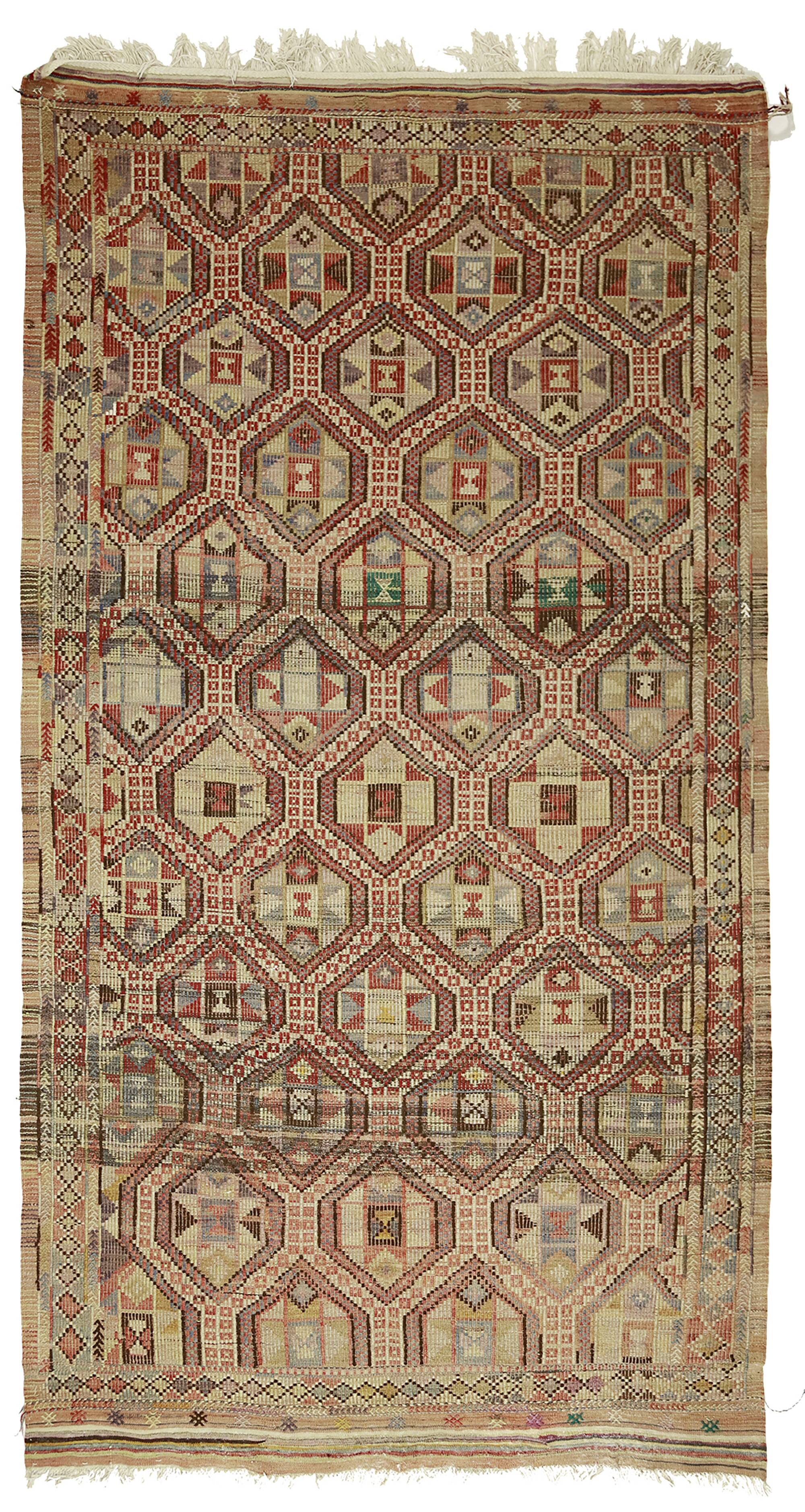 Grand Kilim Oushak Vintage Geometric Red Beige 300 x 160 cm