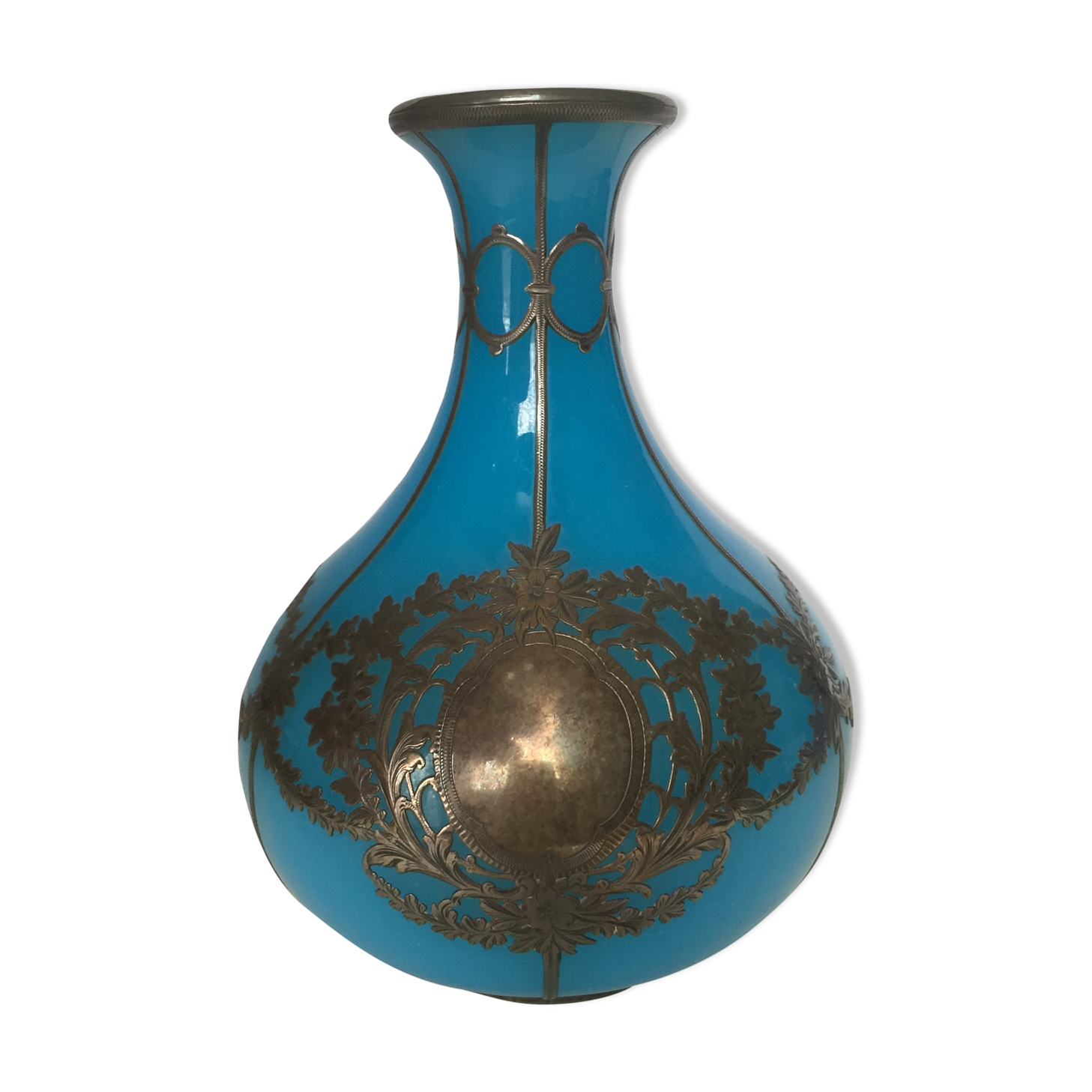 Blue opaline baluster vase